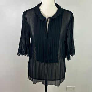 Wilfred Black Ruffled Pleated Blouse with Peter Pan Collar